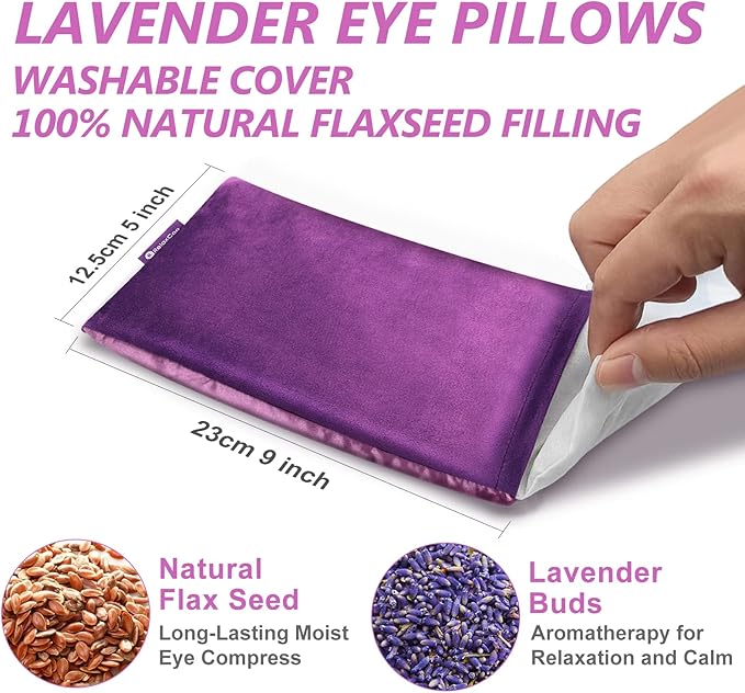 Lavender Eye Pillow for Relaxation, Yoga, Sleeping, Weighted Eye Mask Heated for Headache, Sinus, Dry Eye Relief, Moist Heat Eyes Compress, Meditation Accessories with Aromatherapy, Pack of 4