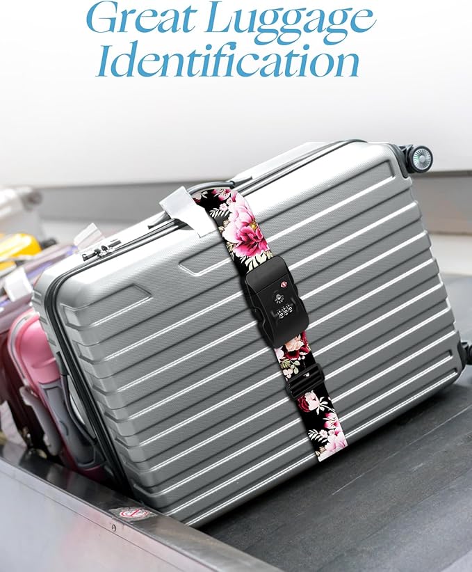 Slohif Luggage Straps TSA Lock for Suitcases - Travel Belt TSA Approved Accessories Luggage Identifiers Carry On Bag with Buckle Nylon Adjustable Band for Add a Bag Blossom