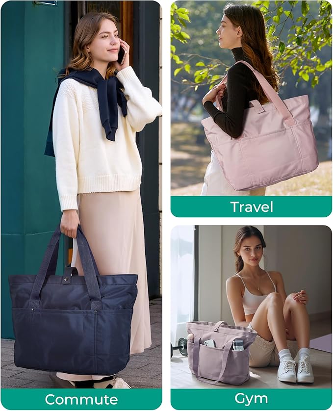 BAGSMART Tote Bag for Women, Foldable Tote Bag With Zipper Travel Large Shoulder Bag Handbag for Work
