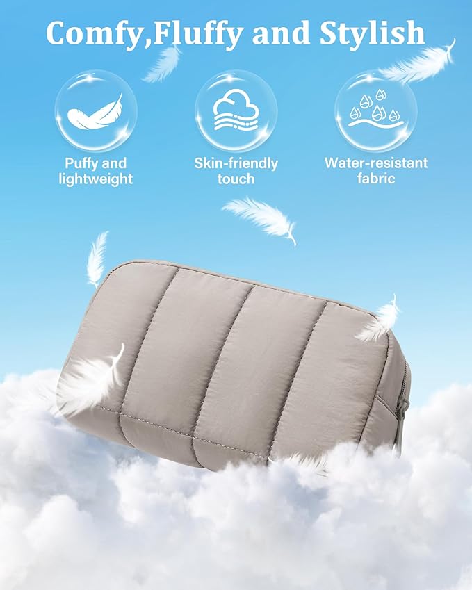 oscaurt 2 Pcs Makeup Bag Travel Toiletry Bag for Women Puffy Padded Cosmetic Pouch Purse Wide-open Makeup Organizer Case Travel Essentials
