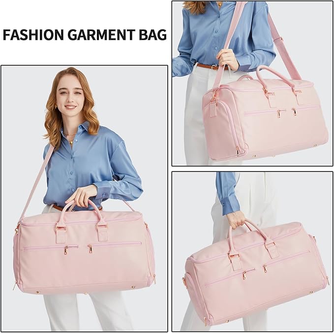 seyfocnia Convertible Travel Garment Bag, Carry On Garment Bag for Women, 2 in 1 Hanging Suitcase Suit Business Travel Bag Weekender Bag, Pink