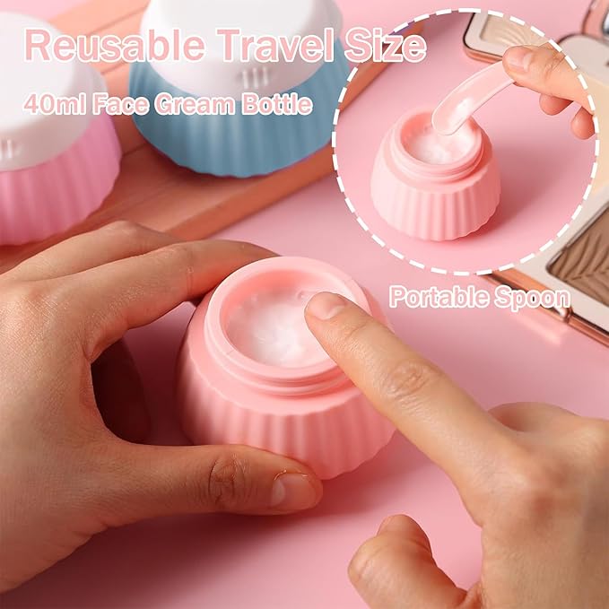 4 Pack Travel Size Silicone Cream Containers, Leak Proof Refillable Toiletry Bottles for Toiletries with 4 Scoops, Labels and Clear Bag, Suitable for Travel Shampoo and Conditioner Bottles (D)