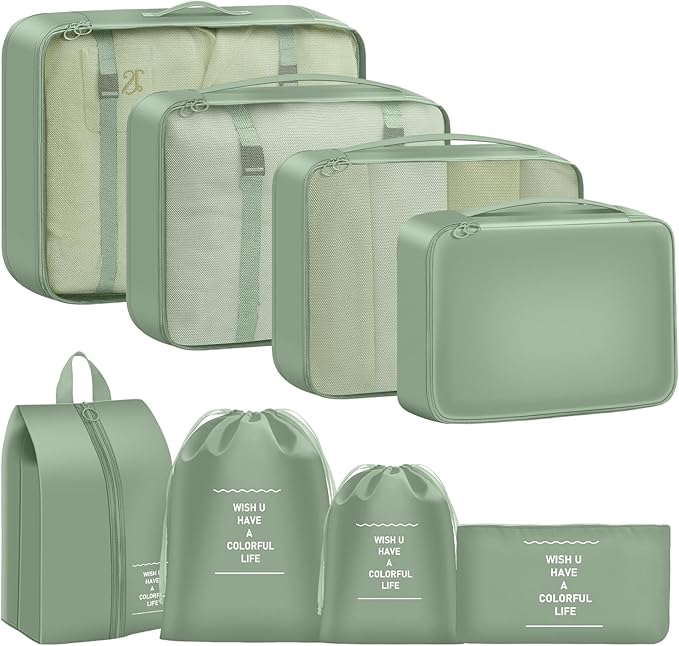 Packing Cubes for Travel - 8 Set Luggage Organizer Bags for Family, Mesh Breathable Travel Packing Cubes for Suitcases Durable Travel Essentials Bags Set