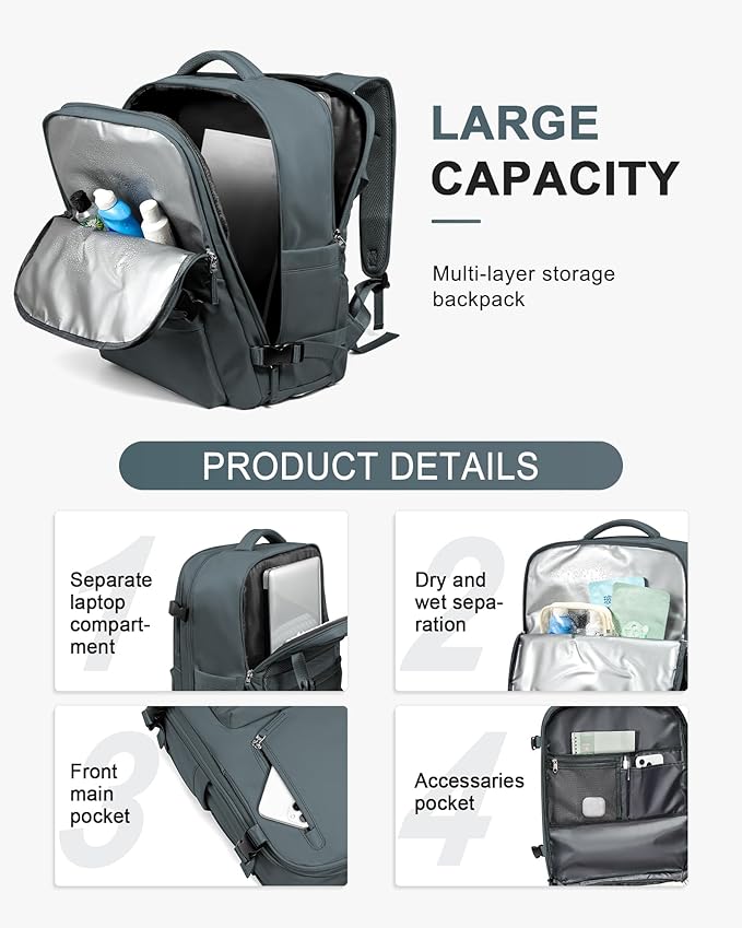 WONHOX Large Travel Backpack Carry on Flight Approved Laptop Work Business Backpack for Women Men Mochila de Viaje