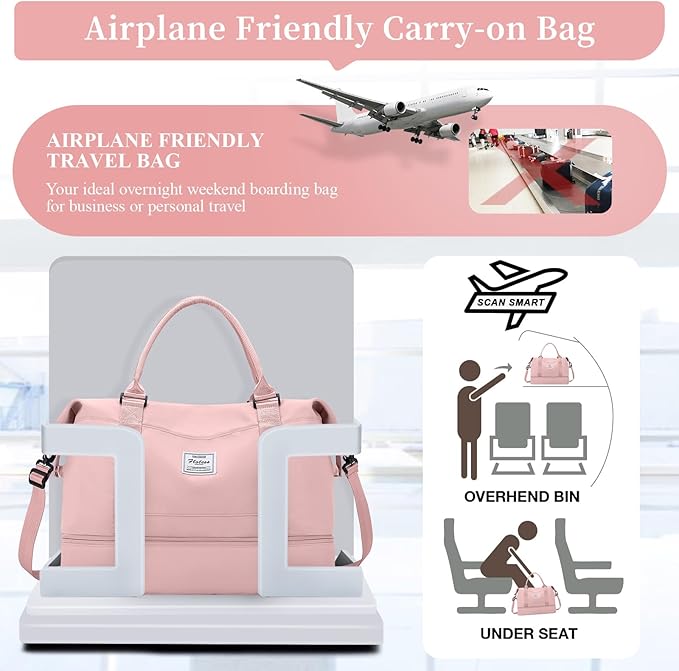 Weekender Bags for Women,Personal Item Travel Bag with Shoes Compartment,Overnight Travel Duffel Bag with Toiletry Bag