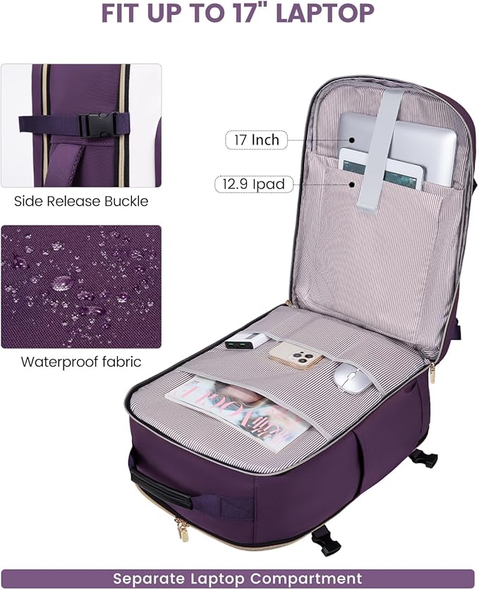 LOVEVOOK 50L Travel Backpack for Women & Men, Airline Approved Carry On Luggage with 3 Packing Cubes, TSA Overnight Bags, Waterproof Personal Item Bag, Weekender Essentials Backpacks fits 17" Laptop