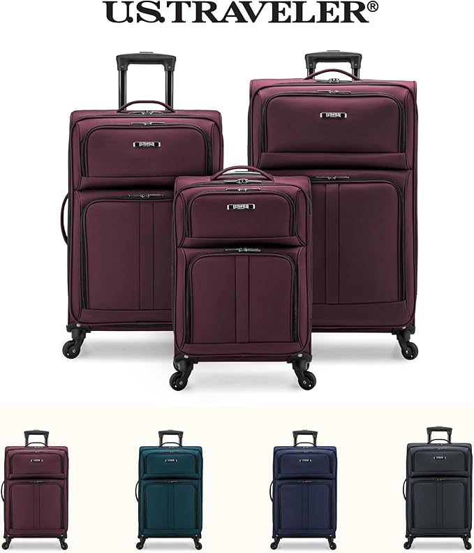 U.S. Traveler Anzio Softside Expandable Spinner Luggage, Burgundy, Carry-on 22-Inch