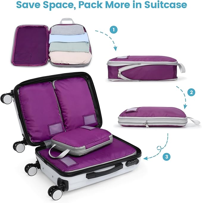 Cambond Compression Packing Cubes for Travel - Lightweight Expandable Travel Bags Luggage Organizers Travel Essentials Compression Cubes for Travel Space Saver for Carry on Suitcases Organizer