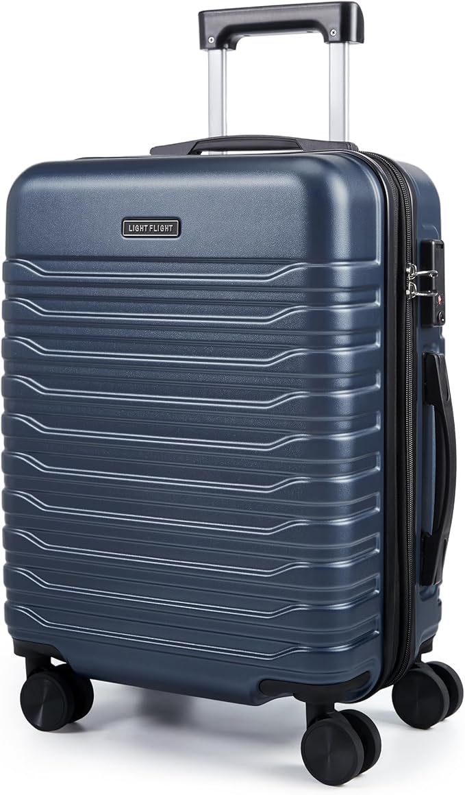LIGHT FLIGHT Expandable Carry On Luggage 22x14x9 Airline Approved with Double Spinner Wheels, 20 Inch Lightweight Hard Shell Rolling Suitcases with TSA Lock, Dark Blue
