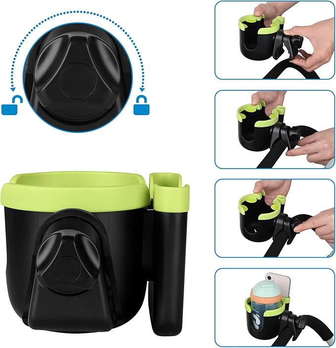 Accmor Stroller Cup Holder with Phone Holder, Bike Cup Holder, Universal Cup Holder for Uppababy Nuna Doona Strollers, 2-in-1 Cup Phone Holder for Stroller Bike Wheelchair Walker Accessory
