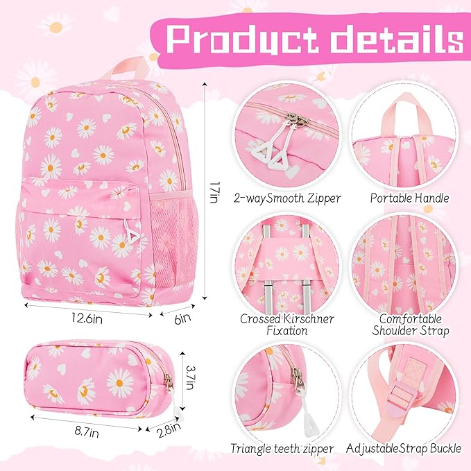 Redbaker 17 Inch 6 Pcs Kids Luggage Set Kids Rolling Luggage Double Pattern Suitcase for Boys Girls (Light Pink, Leopard Print Style)