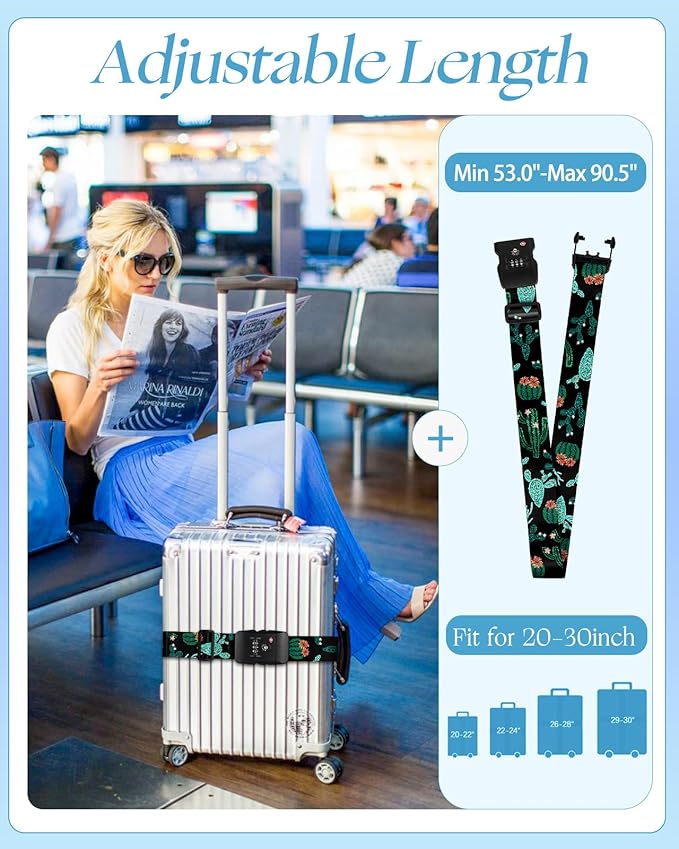 Slohif Luggage Straps TSA Lock for Suitcases - Travel Belt TSA Approved Accessories Luggage Identifiers Carry On Bag with Buckle Nylon Adjustable Band for Add a Bag Cactus