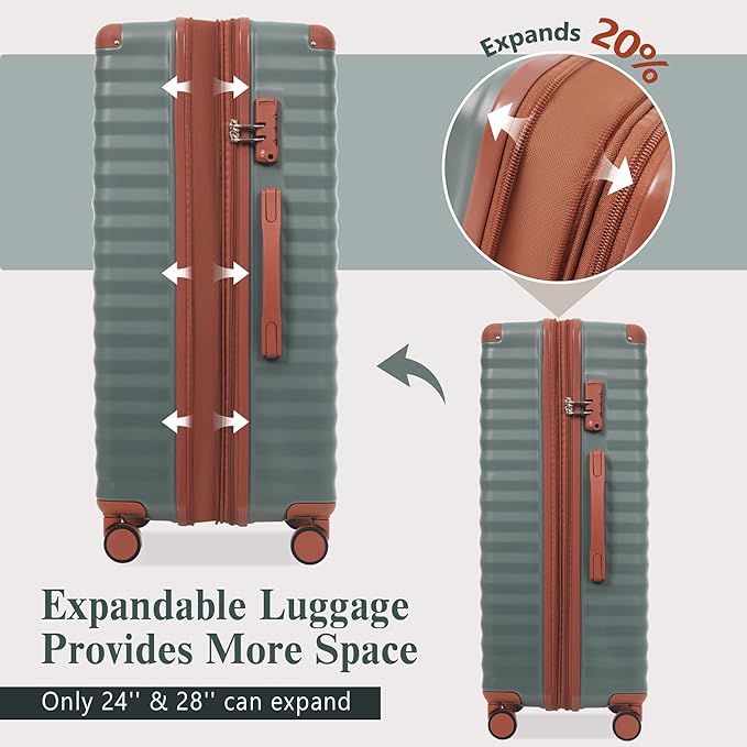 Merax Luggage Sets 3 Piece Front Opening, Hardside Lightweight Carry on Suitcase with Cup Holder USB Port,Durable Expandable Luggage with Bags Spinner Wheels and TSA Lock,Grey Green