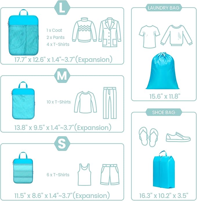 Cambond Compression Packing Cubes for Travel - Lightweight Expandable Travel Bags Luggage Organizers Travel Essentials Compression Cubes for Travel Space Saver for Carry on Suitcases Organizer