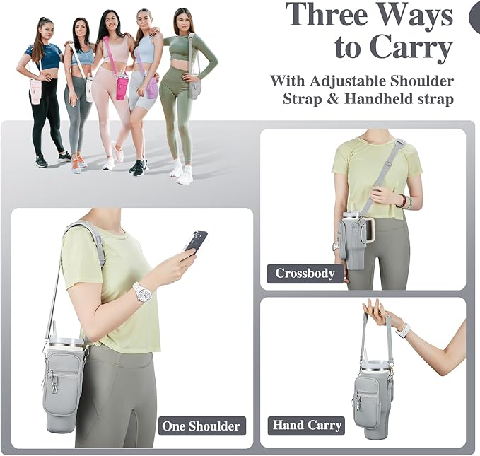 linmaya Water Bottle Carrier Bag for Stanley Cup 40/30oz with Phone Holder Pockets,Neoprene Water Bottle Cross-body Bag with Adjustable Shoulder & Hand Strap Stanley Cup Accessories
