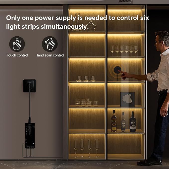 Black Cabinet Light COB LED Strip Lights | 10 pack penetrable touch dimmable ideal for display cabinet and wine rack decorative lighting (Warm Light, 3.3ft / 1M)