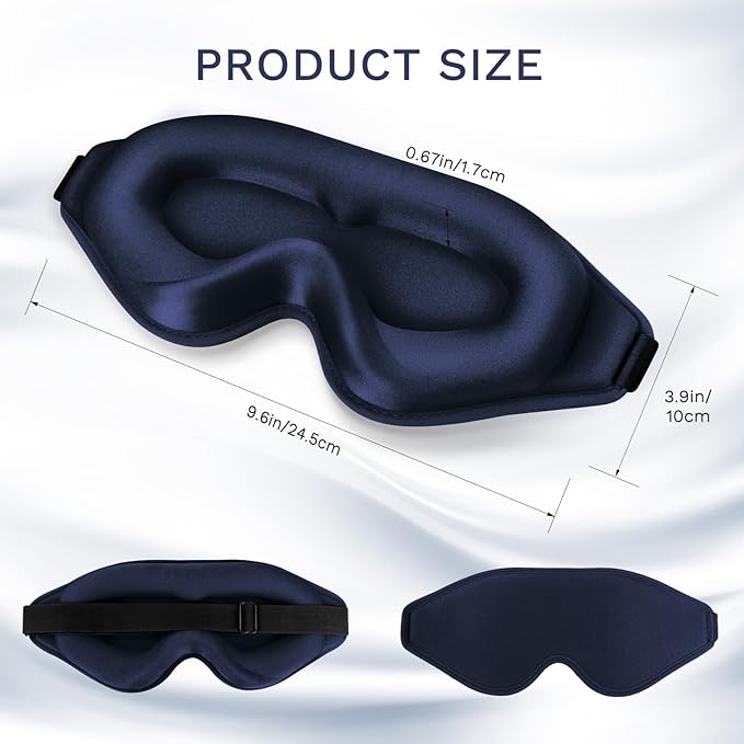 99% Fully Block Out Light Eye Sleep Mask, 3D Deep Contoured Eyes Cover Zero Pressure, Long Lash Extension Eyes Mask with Adjustable Straps for Sleeping Travel Home Nap Rest Women Men (Dark Blue)