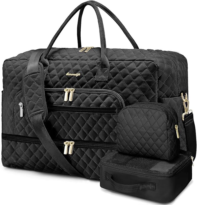 Large Women's Travel Duffel, Weekender with Shoe Compartment, Carry On Overnight Bag, Gym Duffel with Wet Pocket, Hospital Bags Set