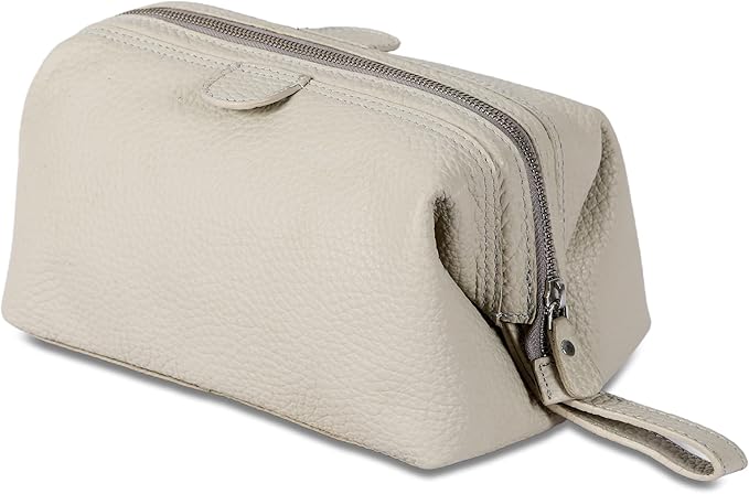 KomalC Premium Buffalo Leather Toiletry Bag for Men & Women With Water resistant Lining, Grooming Travel Pouch, Unisex Wash Bag for Toiletries, Gifts for Men and Women