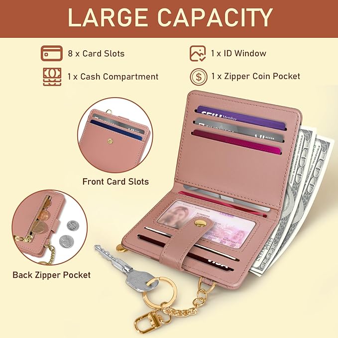 Jogjam Coral Pink Rfid Ladies Wallet, Small Slim Thin Compact Credit Card Women Wallet, PU Leather Bifold Cash Zipper Coin Pocket ID Window for Female