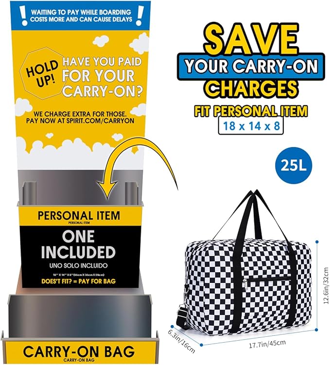 For Spirit Airlines Personal Item Bag 18x14x8 Foldable Travel Duffel Bag Tote Carry on Luggage Duffle Overnight for Women and Men