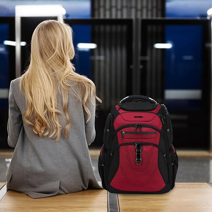 KROSER Friendly Travel Laptop Backpack 18.4 inch XXXL Gaming Backpack Water-Repellent College Daypack Business Backpack with RFID Pockets & USB Port for Men/Women-Black/Red