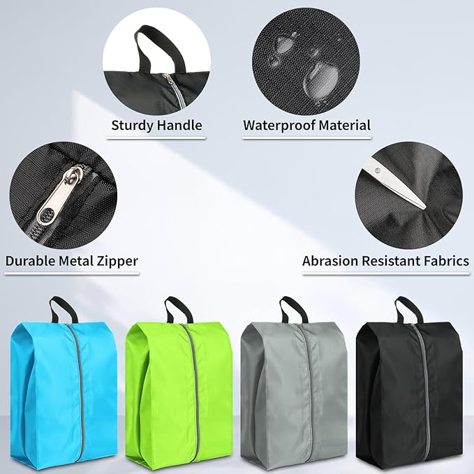 Shoe Bags for Packing, Set of 4 Large Colorful Waterproof Portable Shoe Bags with Zipper - Travel Essentials for Women and Men