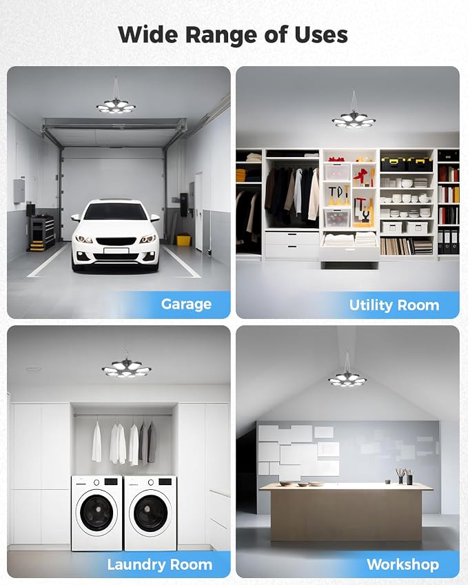 Motion Sensor Garage Light Plug in, 6500K Bay Lighting | 25000LM Bright Motion Activated Shop Light, for Garage, Workshop, Utility Room, Basement