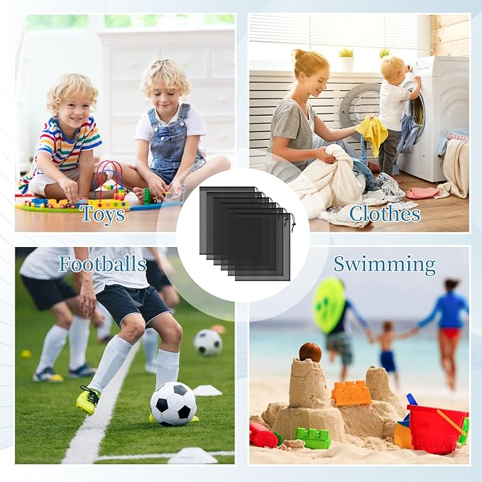 6 Pcs Mesh Bags Drawstring, 14x17 Inch with Lock, Multipurpose Storage Bags for Gym, Balls, Beach, Laundry(Black)