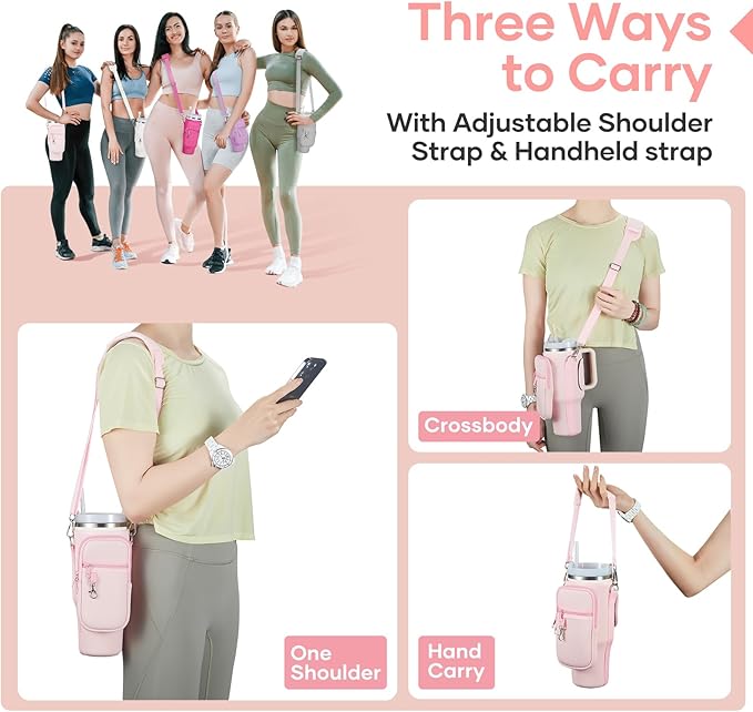 linmaya Water Bottle Carrier Bag for Stanley Cup 40/30oz with Phone Holder Pockets,Neoprene Water Bottle Cross-body Bag with Adjustable Shoulder & Hand Strap Stanley Cup Accessories