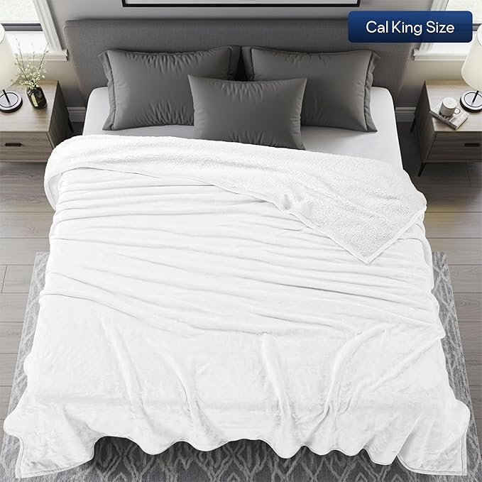 Utopia Bedding Sherpa Blanket California King Size (White, 102x96 Inches) - Soft Lightweight Plush Fleece Reversible Blanket for Bed, Sofa, Couch, Camping and Travel