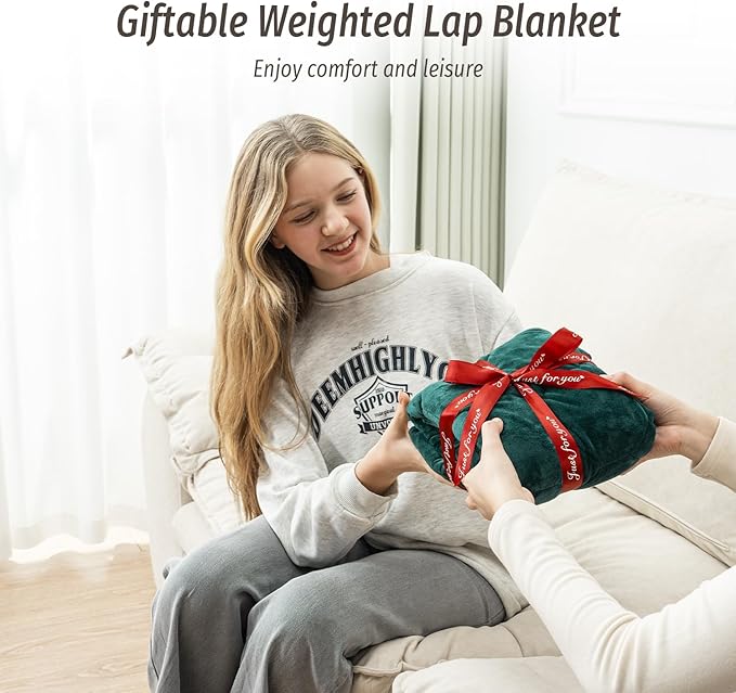 Wemore Weighted Lap Blanket 7lbs for Adults, Small Weighted Blanket for Travel, Calming, Relaxing, Napping and Sleeping, All-Season Weighted Lap Pad, Machine Washable, Dark Green 24x29 inches