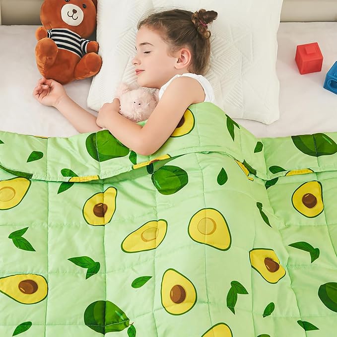 yescool Weighted Blanket 7 Pounds Cooling Weighted Lap Blanket, Green Avocados Heavy Blankets for Sleeping, Breathable Weighted Throw Blanket Gifts for 60-80lbs, 40"x60"