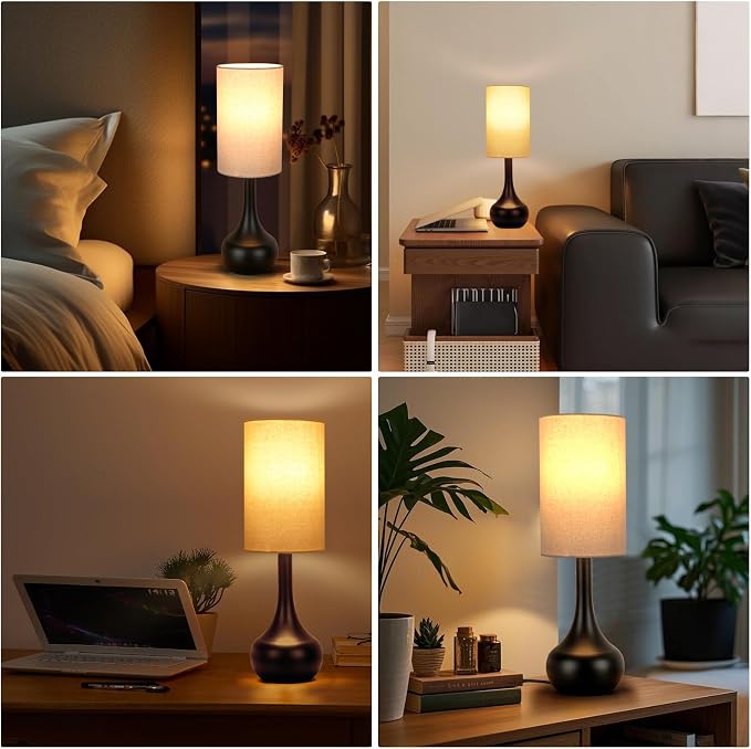 Touch Bedside Lamp for Nightstand,3-Way Dimmable,Space Saving & No Assembly Required, Upgraded Small Droplet Vintage Black Table Lamp for Bedroom, Living Room (2700K LED Bulb Included)