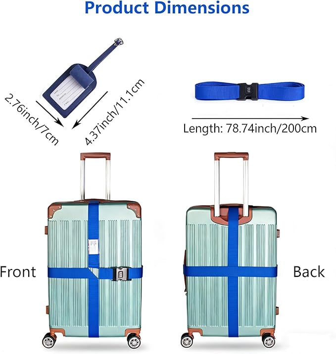 Luggage Straps for Suitcases,Travel Luggage Straps with Lock and Luggage Tags,Suitcase Strap,Adjustable Bright-Colored Travel Belt for Travel Suitcase Bag Closure Accessories. (Blue)