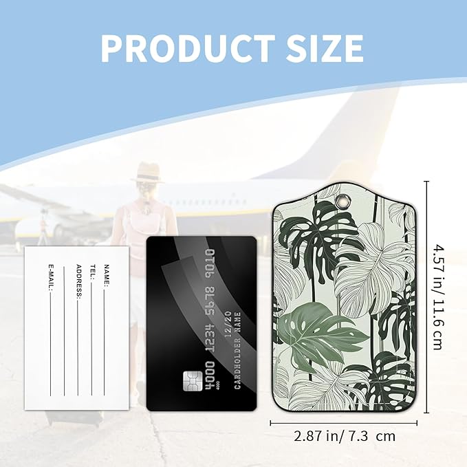 2 Pcs Luggage Tag for Suitcases, Tropical Leaves Cute PU Leather Suitcase Tag Privacy Cover ID Label with Metal Loop, Personalized Baggage Identifier for Women Cruise Bag Travel Essentials