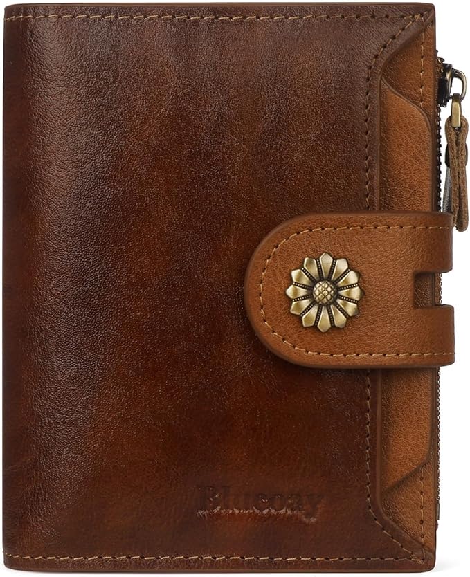 Wallet Women,RFID Blocking Leather Womens Wallet Bifold Compact Card Holder Small Wallet for Women with Removable ID Window zsbrown