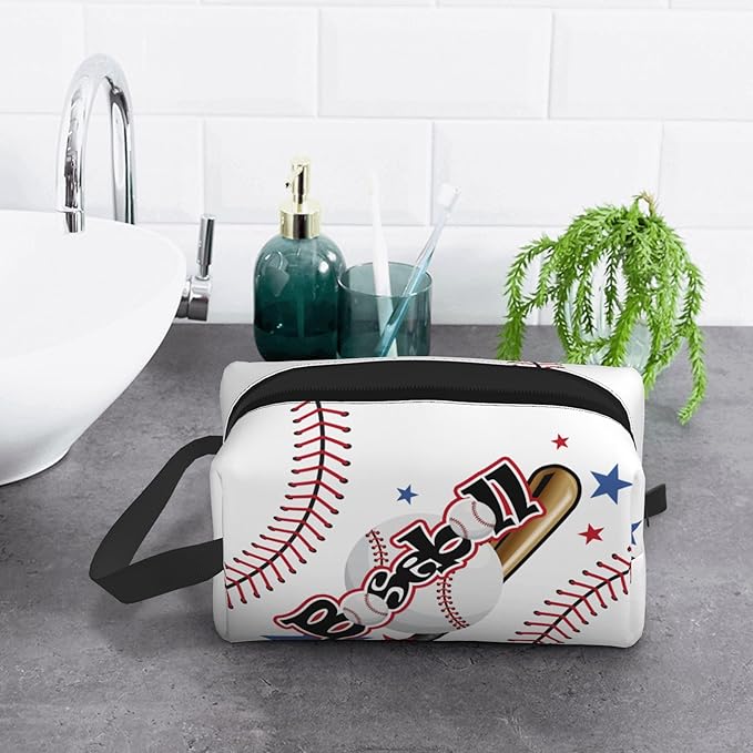 Kids Travel Toiletry Bag for Boys Girls - Waterproof Makeup Pouch Hanging Cosmetic Wash Bags Dopp Kit Shaving Bag for Toiletries Accessories(Baseball)