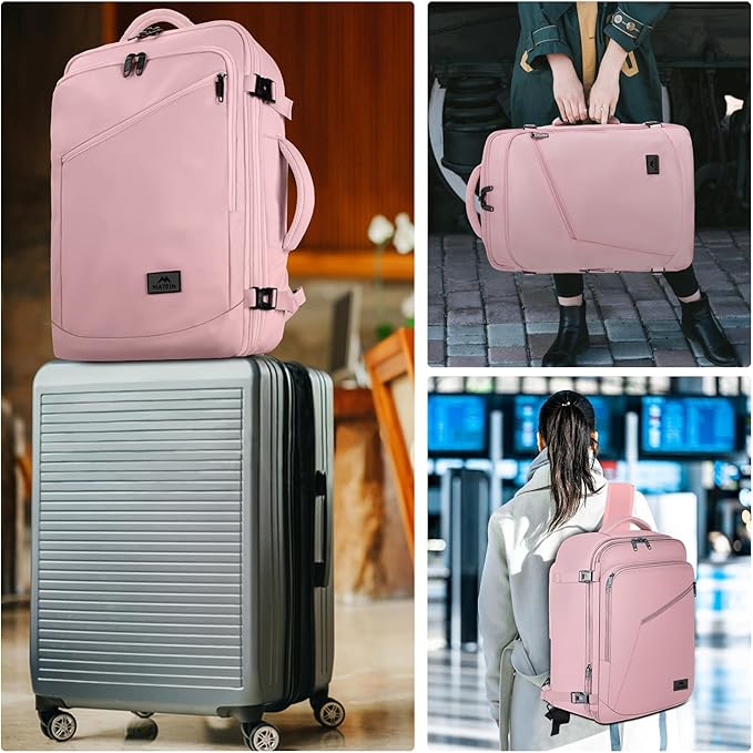 MATEIN Womens Travel Backpack, Extra Large Carryon Backpack Fits Overhead Bin, Cute Weekender Daypack for Travel on Airplane, Traveling Accessories for Women, Pink