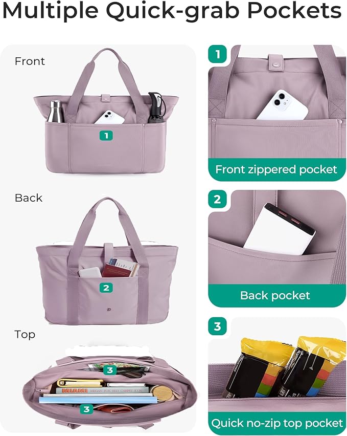 BAGSMART Tote Bag for Women, Foldable Tote Bag With Zipper Travel Large Shoulder Bag Handbag for Work