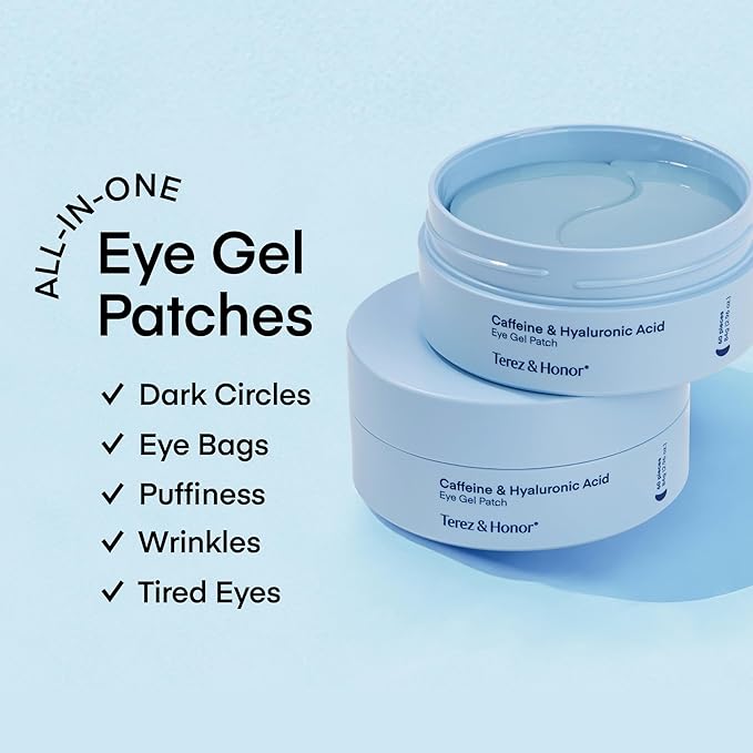 TEREZ & HONOR Under Eye Patches for Dark Circles with 8% Caffeine Eye Cream - Eye Care 2 Step Kit, Dermatologist Tested Korean Skincare Formula, 60 Pcs + 20mL