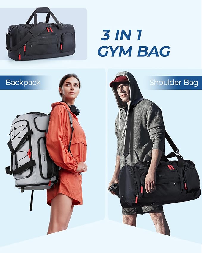 BAGSMART Gym Bag for Women & Men, Sports Travel Duffel Backpack with Shoe Compartment Laptop Compartment, Water Resistant Carry On Weekender Bag for Airplane, 35L/Black