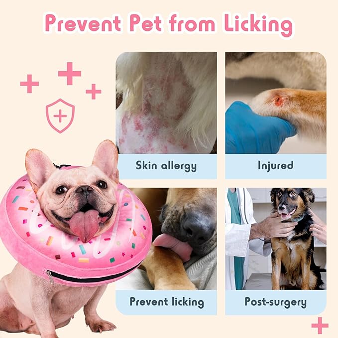 Inflatable Dog Pillow Cone Collar After Surgery, Donut Soft Neck Cone for Chihuahua Pomeranian Small Dogs, etc, Recovery E Collar to Stop Licking Pink