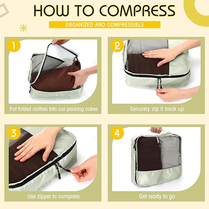 5 Pcs Packing Cubes for Suitcase Large Travel Cubes Carry on Luggage Organizer Bags for Clothes Accessories(Mixed,Yellow)
