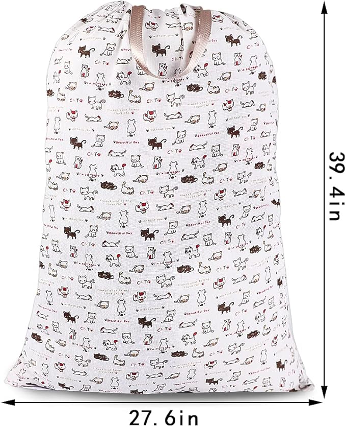 Sanlykate Extra Large Laundry Bag with Drawstring Closure and Handle, 28 x 40 Inch Heavy Duty Travel Dirty Clothes Bag for Laundromat and Household, Cartoon Cat