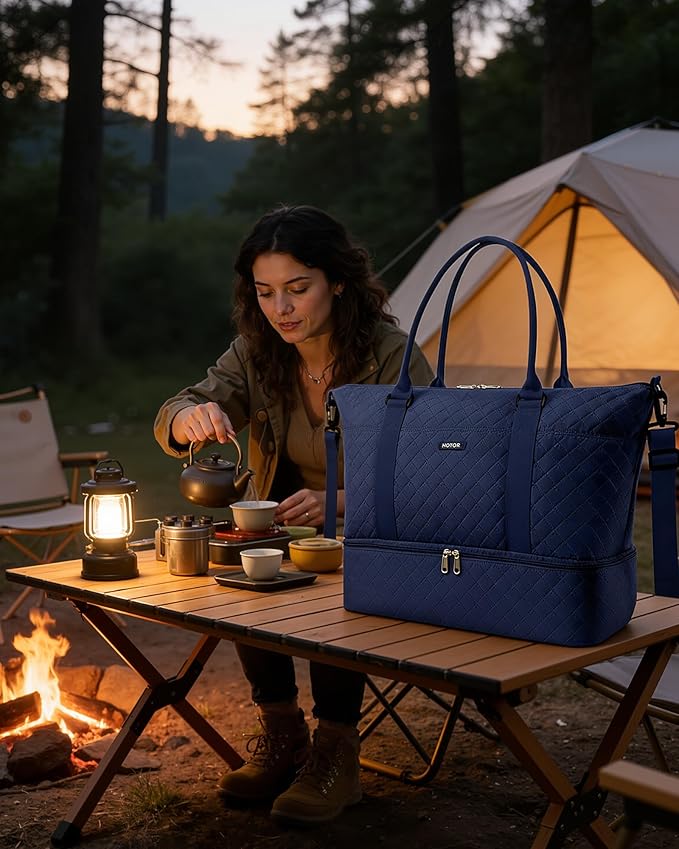 HOTOR Travel Duffel Bag - Weekender Bags for Women, Gym Tote Bags with Shoe Compartment, Carry On Overnight Bag with Toiletry Bag for Travel Essentials Travel Accessories, Dark Blue, 13.4"×17.3"×7.9"
