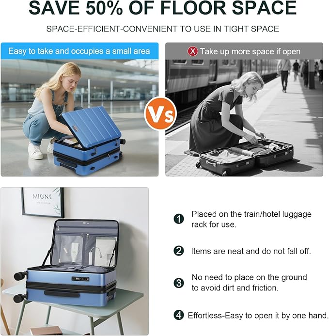 KROSER Carry On Luggage with Spinner Wheels & Built-in TSA Lock, Expandable Top Opening Hard Shell Suitcase Large Capacity Durable Rolling Luggage with USB Port, Carry-On 20-Inch, Light Blue