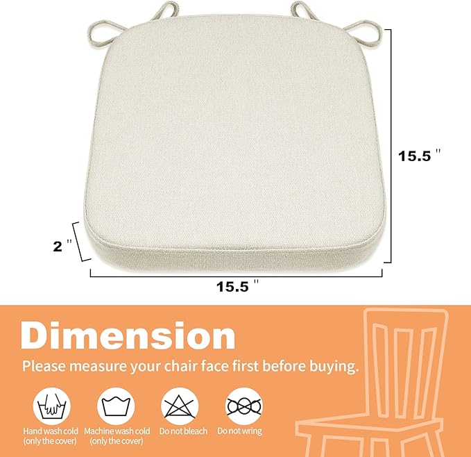 SINOSSO Memory Foam Chair Cushions for Folding Chairs 6 Pack, Thickened 2" Square Pads with Ties for Kitchen Chairs, Indoor Non-Slip Dining Chair Seat Cushions (6 Pcs, Beige-Gray)