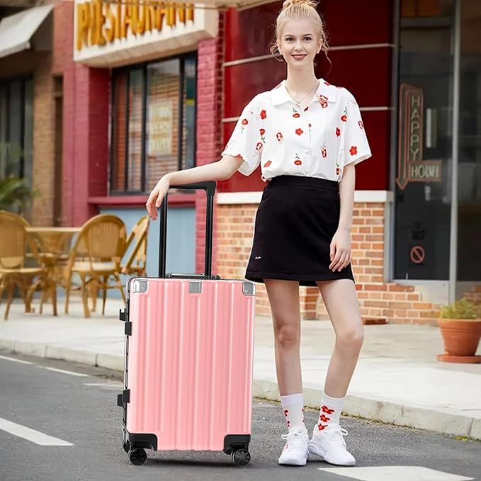 Krute Carry On Luggage 20 inch Aluminum Frame Luggage with Spinner Wheels Hardshell No Zipper PC+ABS TSA Lock Zipperless Suitcases