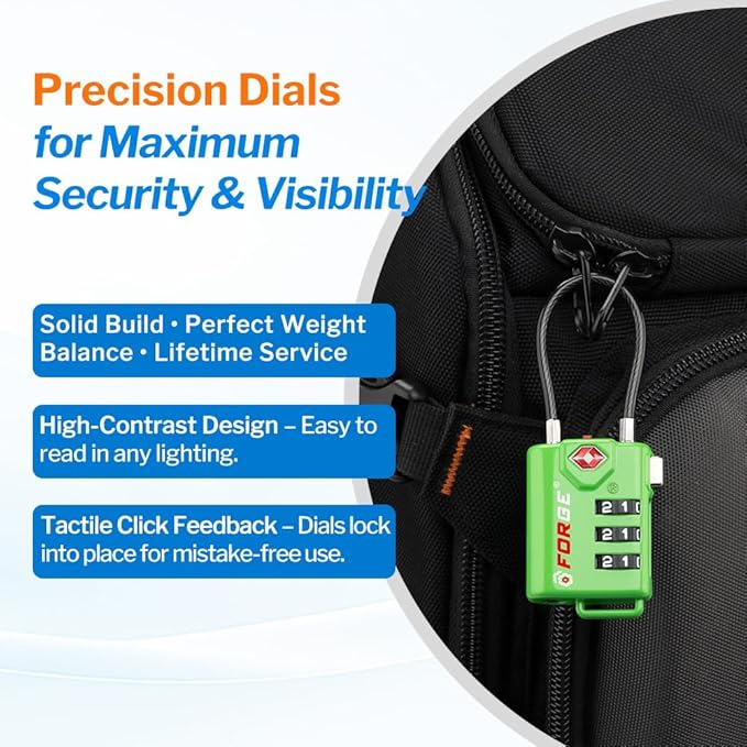 Forge TSA Approved Luggage Locks, Re-settable Combination with Alloy Body(Green 2 Locks)